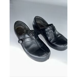 Dansko Shoes Women’s Sz 38 Solstice Clogs Black Leather Slip On Wedge